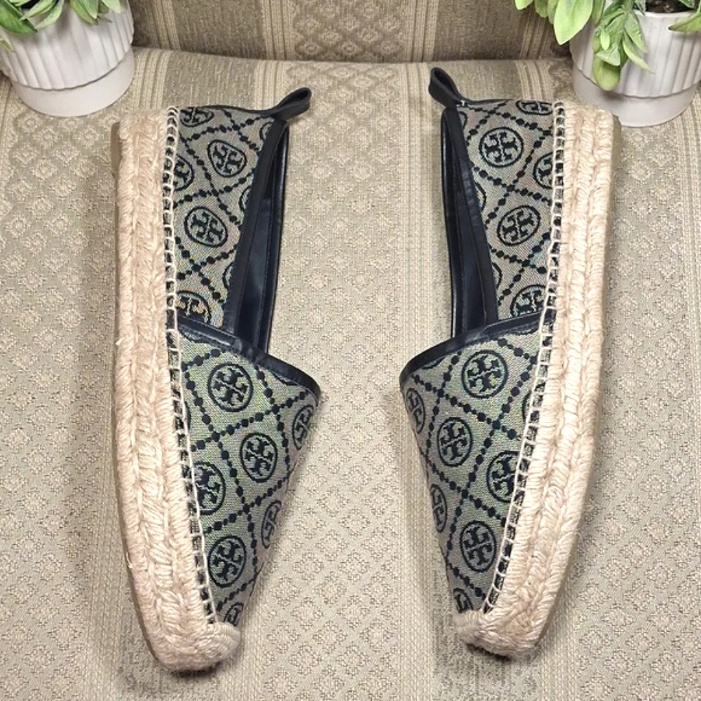 Tory Burch Beige and Black Logo Espadrilles